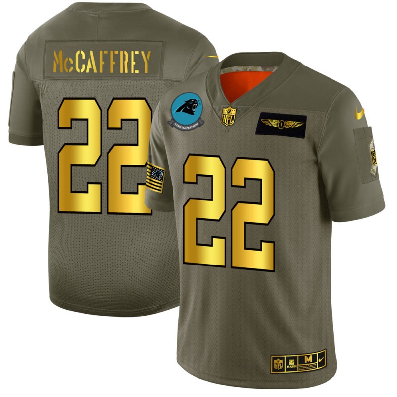 Men's Carolina Panthers #22 Christian McCaffrey 2019 Olive/Gold Salute To Service Limited Stitched NFL Jersey